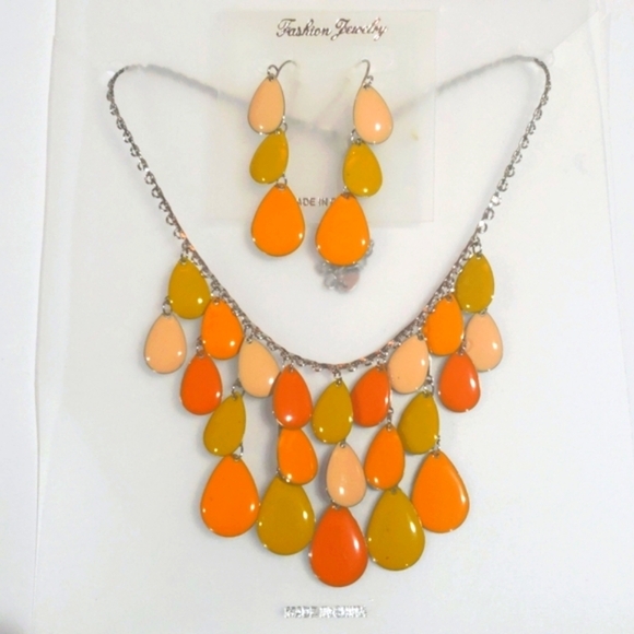 Silver tone Waterfall Design Colorful Necklace & Earrings set, Women's Jewelry - Picture 1 of 7